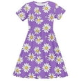 thumbnail image 4 of Fatuov Girls Short Sleeve Dress Loose Fit Holiday A-Line Dress for Casual Crew Neck Printed Ruffle Summer Dress Size 5 Years, 4 of 4