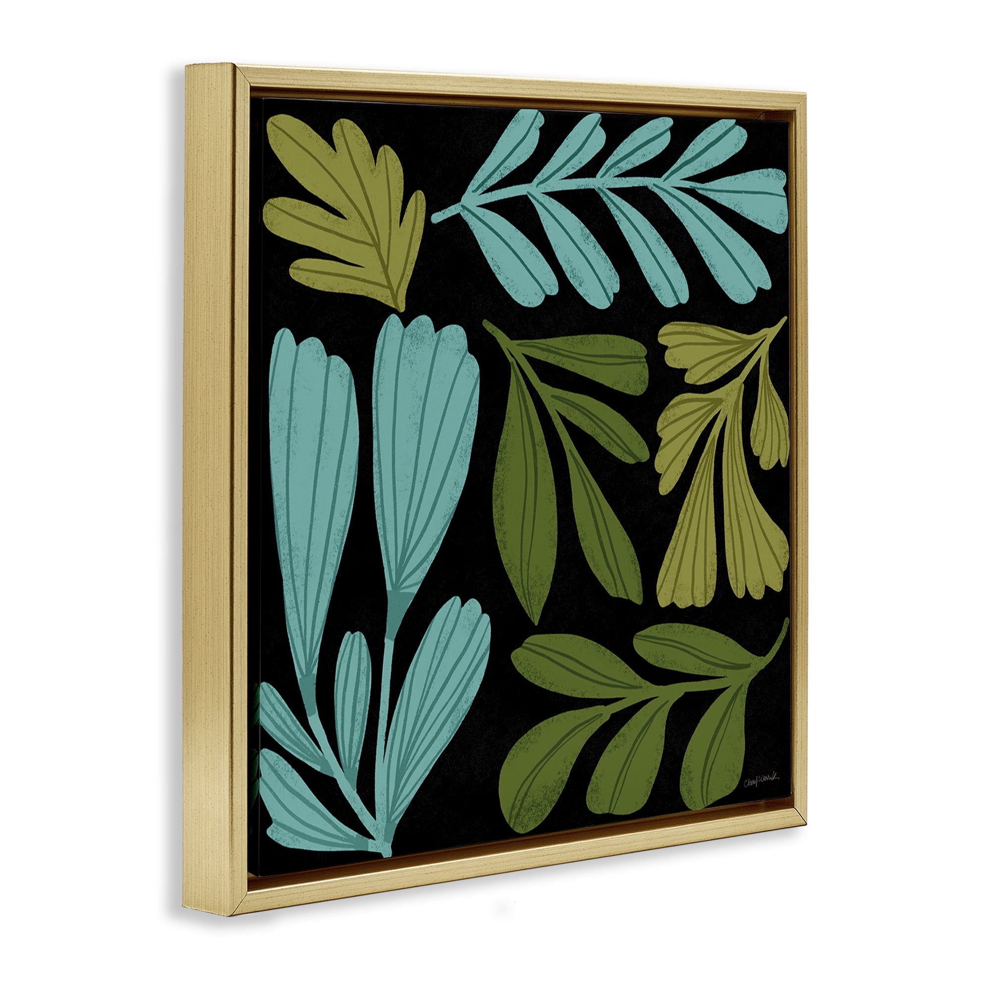 Stupell Industries Varied Leaves Collage Plants & Flowers Painting Gold Floater Framed Canvas Art Print Wall Art, 25 x 25