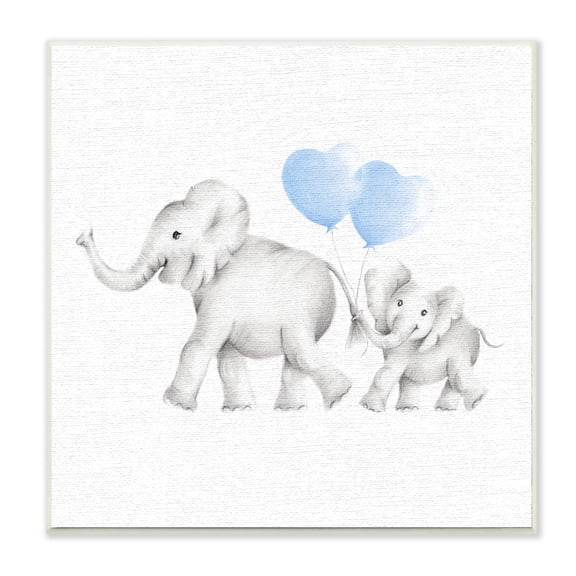 The Kids Room by Stupell Elephant Family Blue Balloon Linen Look Wall Plaque Art