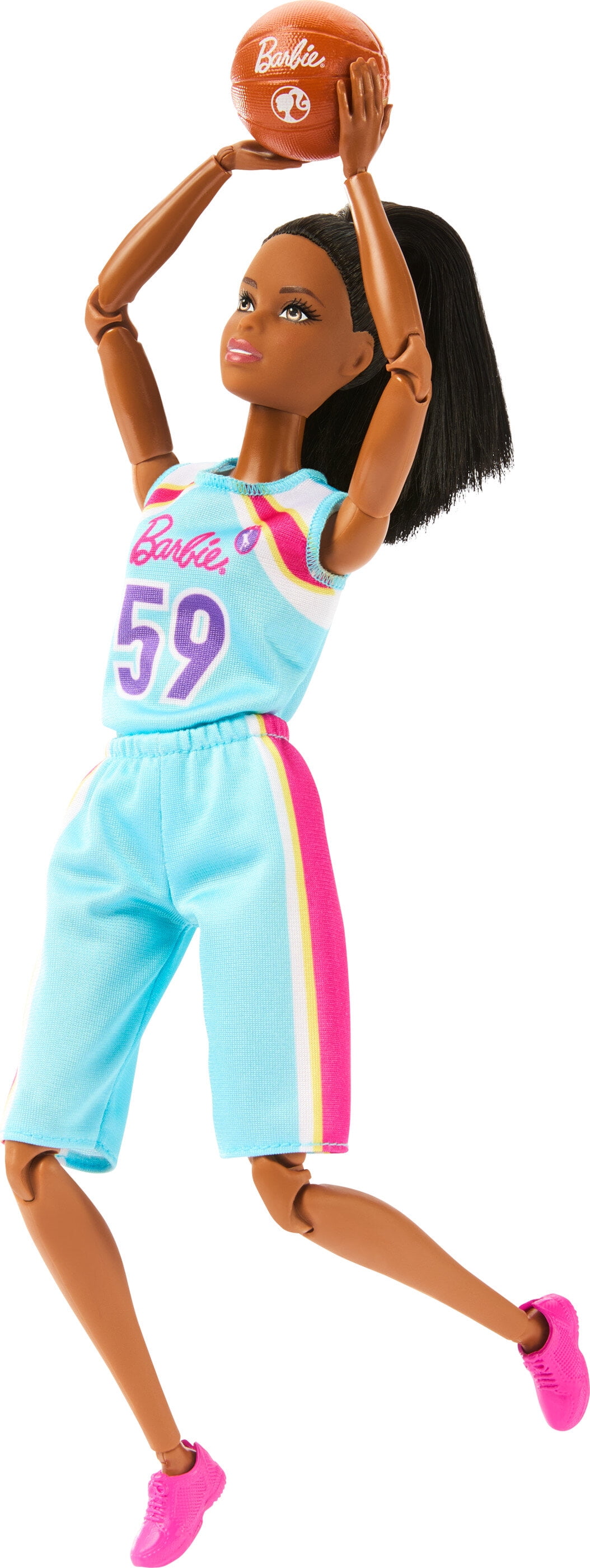 Barbie Made to Move Basketball Player Doll & Accessories, Brunette Doll Wearing Uniform with Ball  (图4)