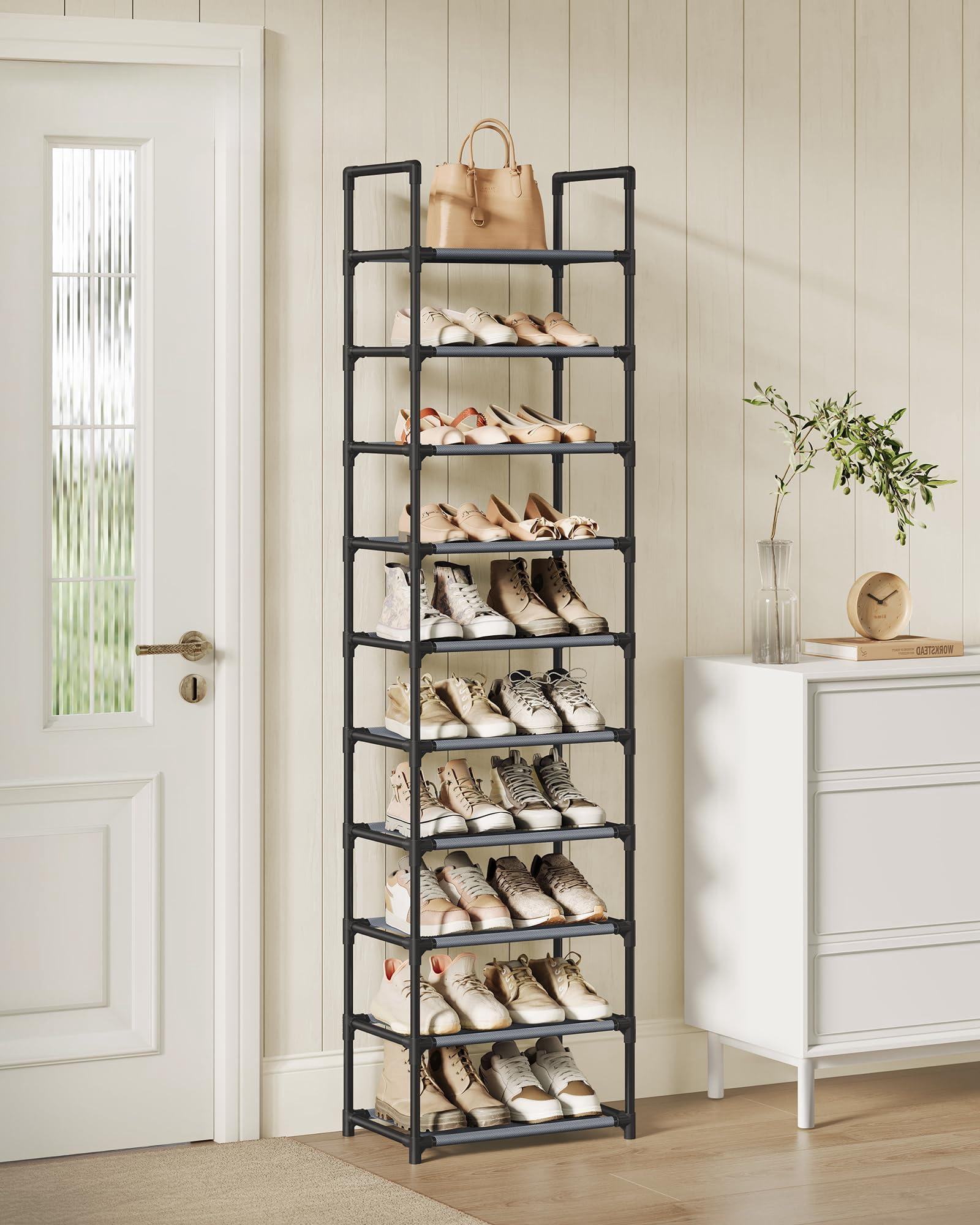 Songmics Shoe Rack  10-tier Shelf Storage Organizer 11 X 17.7 68 Inches Metal Frame Non-woven Fabric Shelves For Entryway Bedroom Gray Ulsh010g01