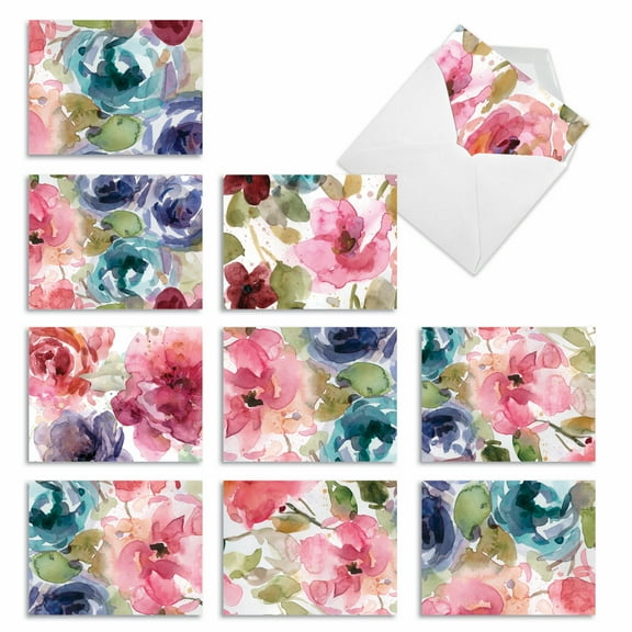 10 All Occasion Blank Note Cards Pack (4 x 5.12 Inch) - LUSH BLOOMS M6591OCB