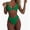Green, variant on Top-kevin Bikini Set for Women Solid V Neck Knot Front Push Up High Leg Thong Two Piece Swimsuit