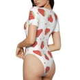 thumbnail image 3 of Naloa Hand Drawn Strawberry Women's Short-Sleeved Onesie, One-Piece Swimsuit for Parties, dates, clubs - Small, 3 of 9