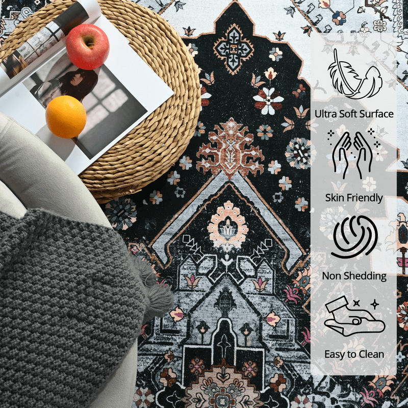 TWINNIS Area Rug for Living Room Persian Rug Vintage Boho Carpet for Bedroom,Black,5'x7'