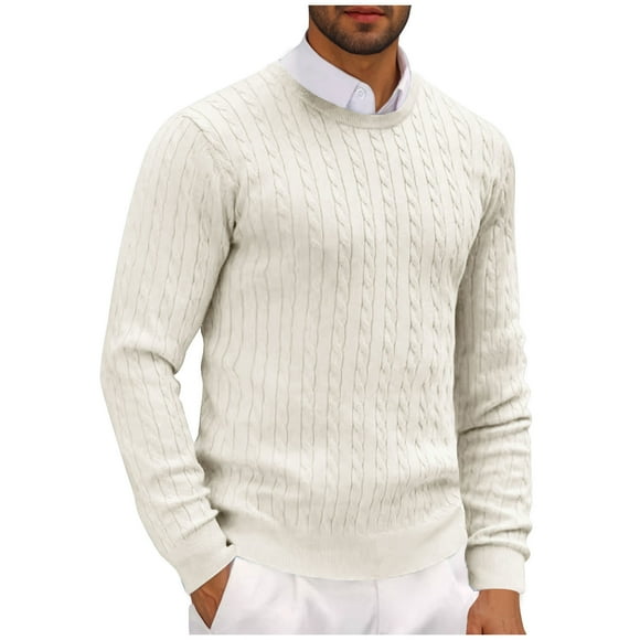 Rbaofujie Sweatshirts for Men Casual Long Sleeve Round Neck Pullover Solid Knit Collar Tops Blouse Sweater White Sweatshirt Hoodies