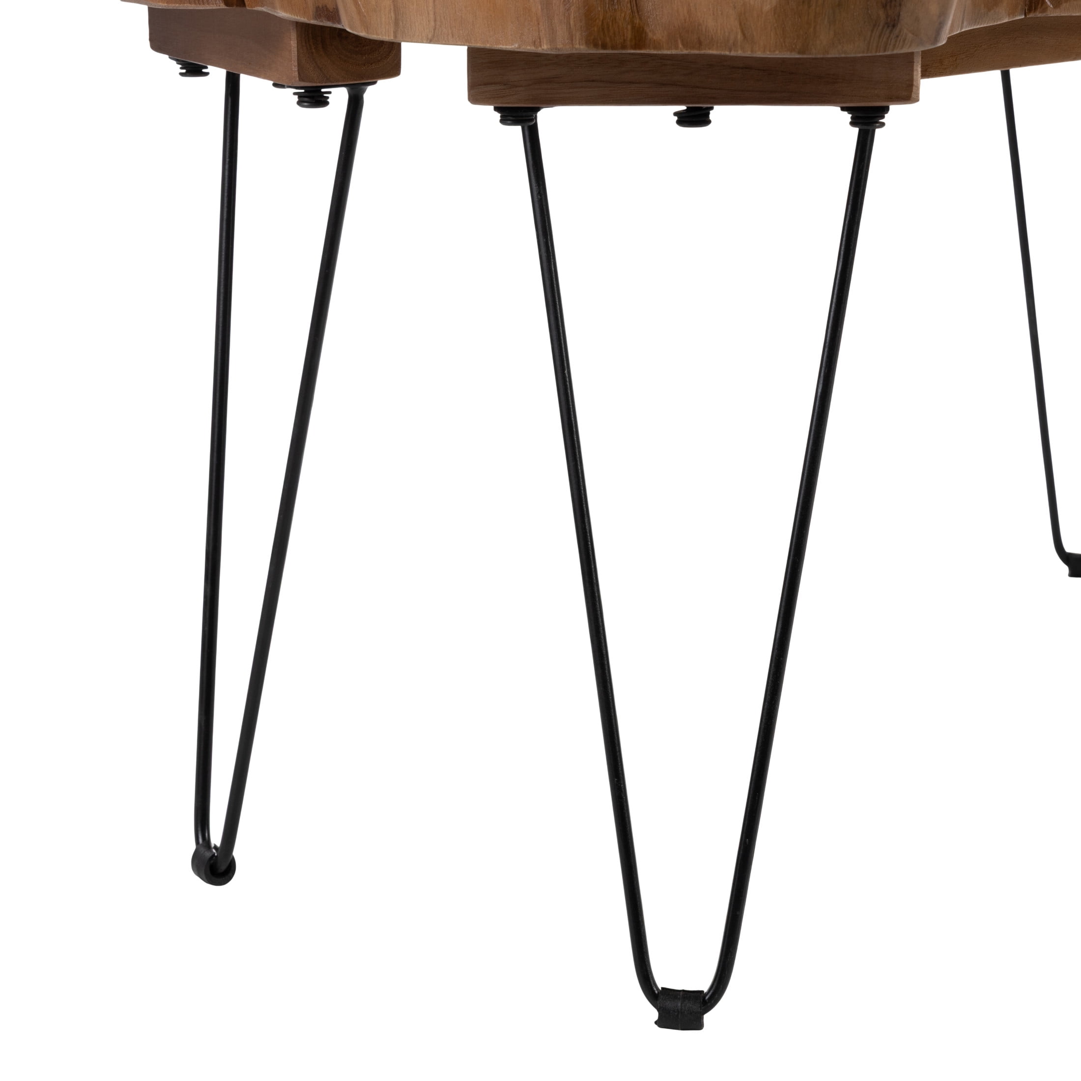 DecMode 43" x 19" Brown Teak Wood Handmade Live Edge Coffee Table with Black Hairpin Legs, 1-Piece