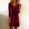 thumbnail image 6 of Quixlent Women's Velvet Dresses Cowl Neck Long Sleeve Party Cocktail Mini Dress Retro Velour Wedding Guest Dress, 6 of 7