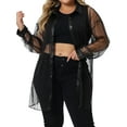 thumbnail image 1 of Camisa de mujer de tallas grandes Agnes Orinda, con mangas largas de malla transparente, botones, blusas 1X, negra, 1 of 6