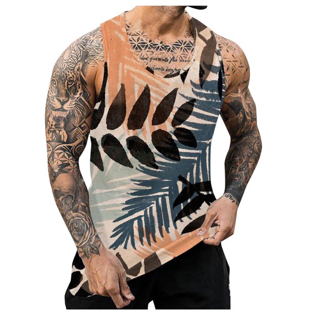 Mens Summer Surf Beach Tank Top Large Size Casual Breathable Sleeveless Top Loose Print Tank Top Man Shirt