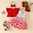 thumbnail image 6 of Gubotare Baby Girl Fall Dress Outfit Girl's 3 Piece Outfits Print Ruffle Sleeveless Dress and Long/Short Sleeve Cardigan Tops Sets Size 2T 3T (Red,2-3 Years), 6 of 9