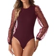 thumbnail image 2 of DARING DIVA Body de Manga Larga para Ropa de Club de Mujeres, Mangas de Malla, Mono, Body XL Burdeos, 2 of 5