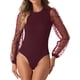 thumbnail image 2 of DARING DIVA Body de Manga Larga para Ropa de Club de Mujeres, Mangas de Malla, Mono, Body XL Burdeos, 2 of 5