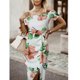 thumbnail image 4 of ICHUANYI Clearance Women's Sexy Off Shoulder Floral Printed High Slit Waist Ruched Bodycon Evening Party Short Sleeve Dresses(Green, L) ICHUANYI WER2023080913624, 4 of 8