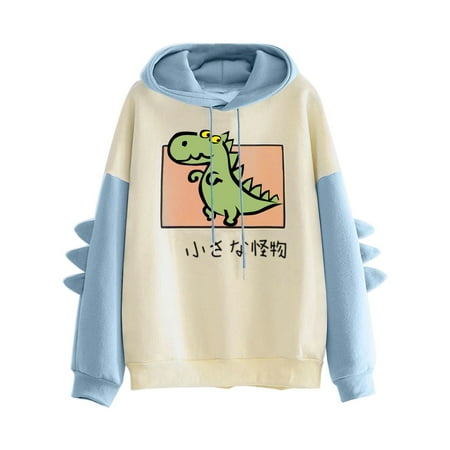 

koaiezne Ladies Fashion Hooded Long Sleeve Stitching Dinosaur Printed Top Sweater T Shirts Tall Women Womens Christmas Sleep Shirt