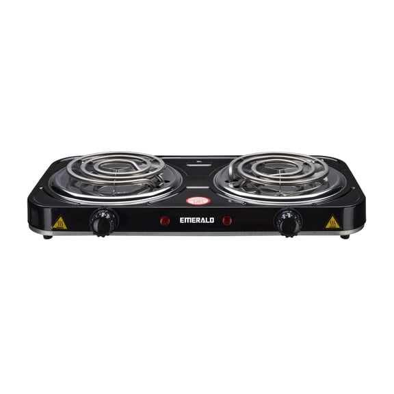Emerald Compact & Portable, 2000W (2x1000W) Electric Double Burner 5.5" Coils Stovetop - Black