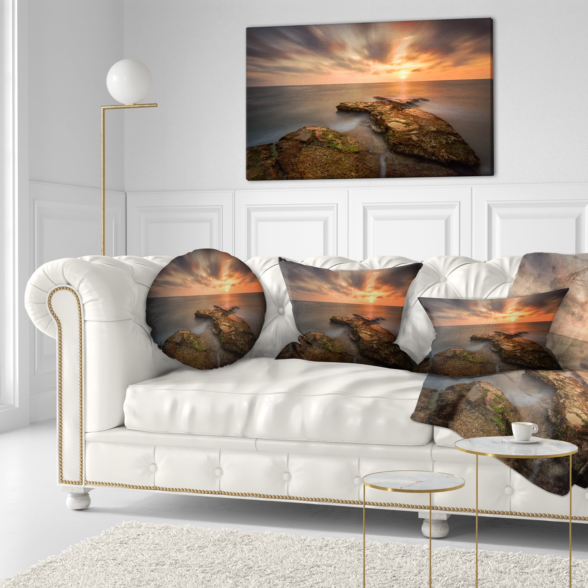 Designart Sunset at Atlantic Coast Spain - Seascape Photography Throw Pillow - 12x20