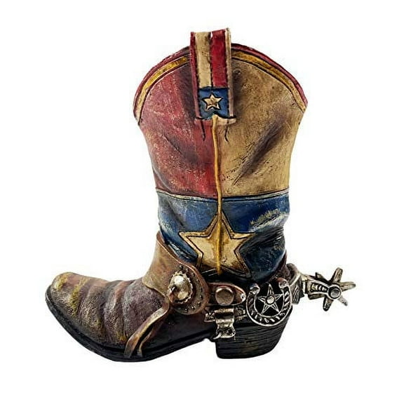 Urbalabs Western Cowboy Boot Texas Flag Flower Vase Distressed Look Decorative Cowboy Boots Flower Pot Home Rustic Decor Wedding, Office Kitchen Table Vases Country Living