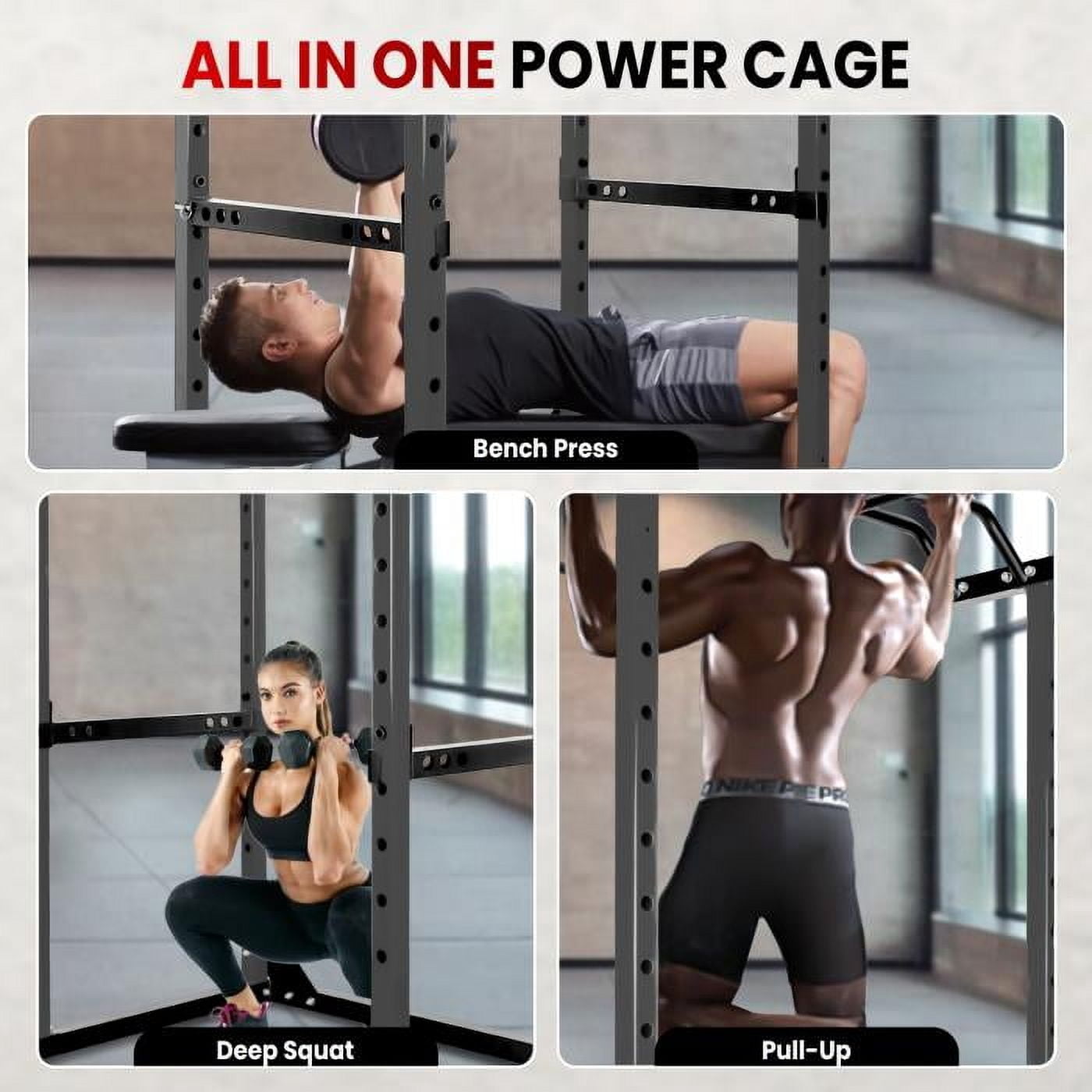 1.8mm Heavy-Duty Steel Power Cage with 1200lbs Capacity - 14-Level Adjustable Squat Rack for Bench Press, Squats, Pull-Ups - Home Gym, Garage, Fitness Studio