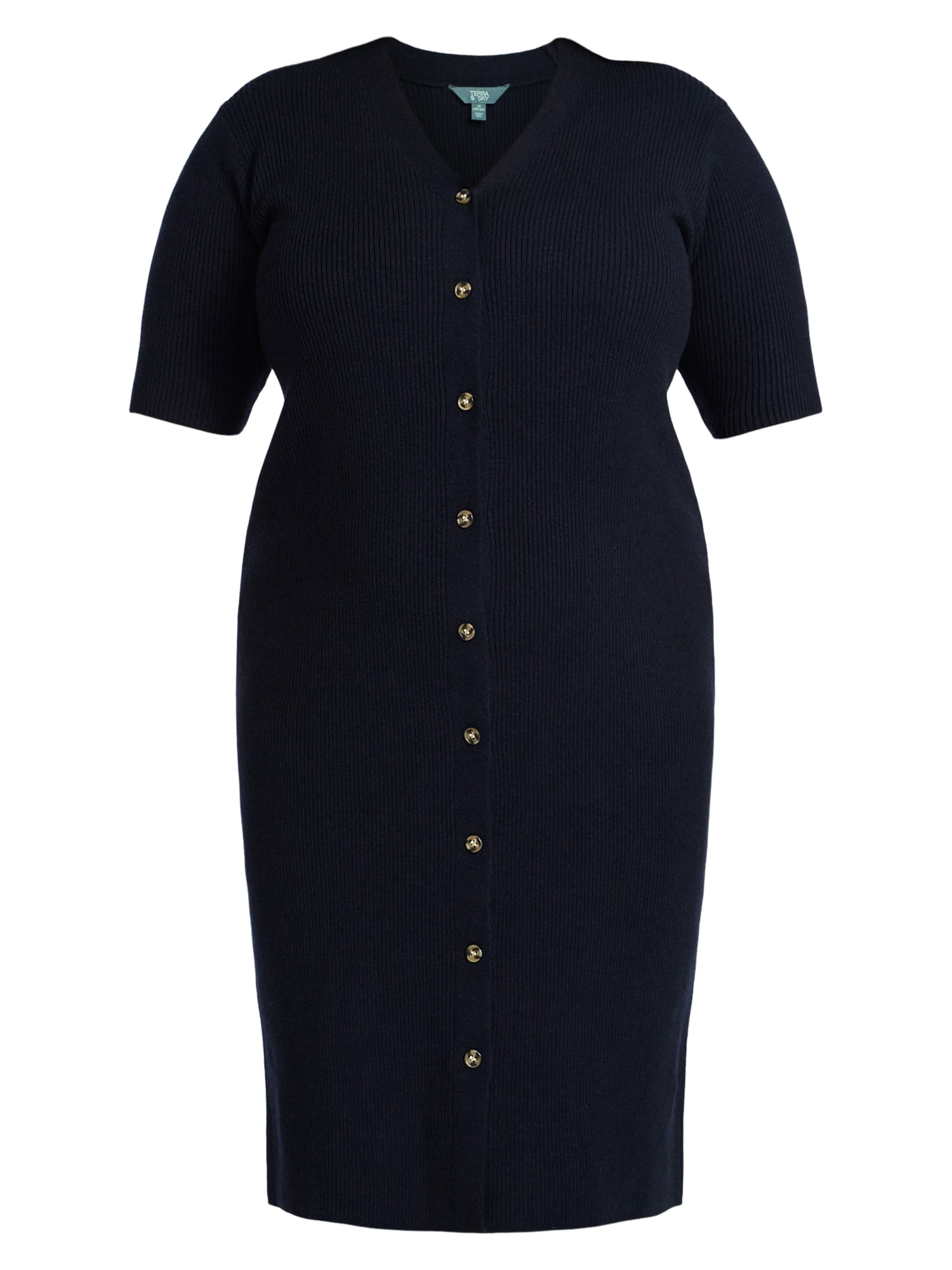 Terra & Sky Women’s Plus Fine Gauge Rib Knit Dress, Sizes 0X-5X