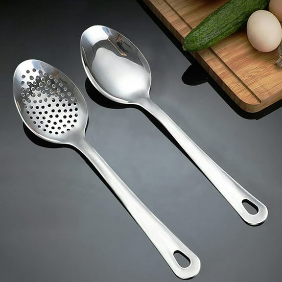 LYCAQL Stainless Steel Serving Spoon and Slotted Serving Spoon 10 Inches Large Serving Utensils Set of 2 for Catering Dishwasher Safe Tableware Spoons(Silver)