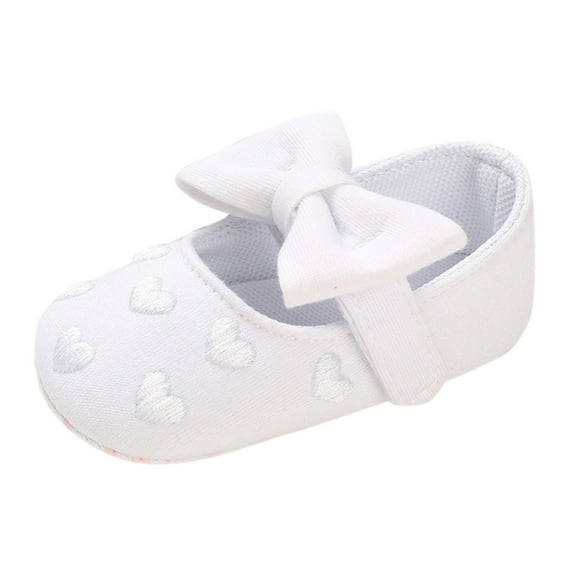 Huowey Baby Toddler Kids Girls Heart Print Bow Cotton Shoes Soft First Walking Shoes Birthday Footwear, 6-9 Months