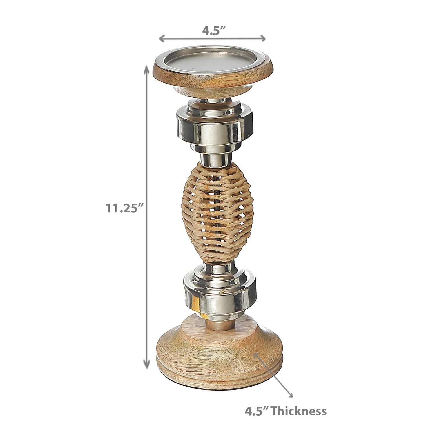 Oval Raffia Metal Pillar Candlestick 11.25 "