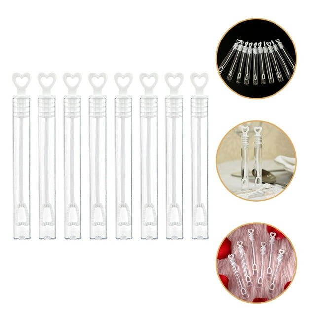 NIAIZEK 24Pcs Transparent Plastic Party Bubble Wands with Heart Shaped Lid for Bubble Making
