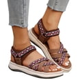thumbnail image 4 of Women's Summer New Plus-size Ethnic Style Casual Fashion Wedge Sandals Summer Sandals Khaki 37, 4 of 8