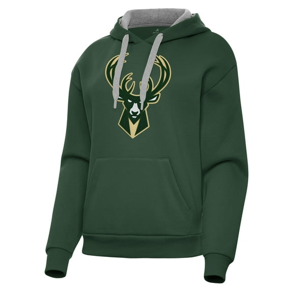 Women's Antigua Hunter Green Milwaukee Bucks Victory Pullover Hoodie