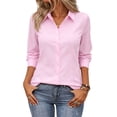 thumbnail image 4 of Kixjoy Womens Long Sleeve Tops Button Down Collared V Neck Shirt Fashion Lightweight Casual Tunic Top Dressy Plus Size Womens Blouses, Pink 2XL, 4 of 5