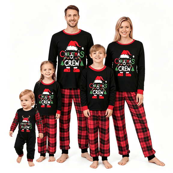 RUINIXCW Family Christmas Pajamas Matching Set Xmas Jammies Holiday Outfit for Couples Women Men PJS Set Santa Hat Letters Print Sleepwear Loungewear