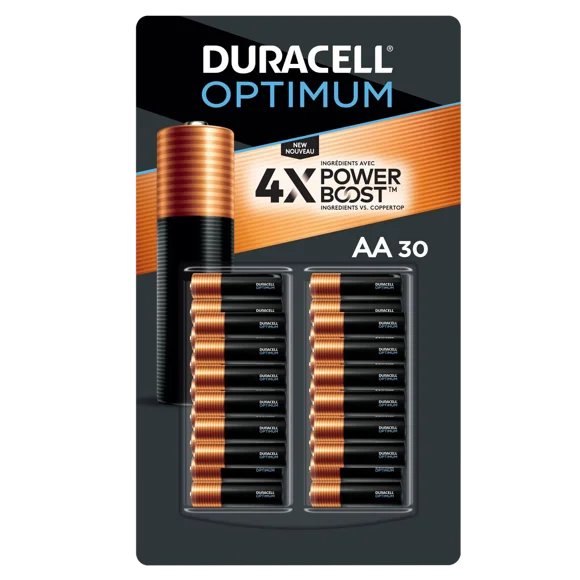 Duracell Optimum Power Boost AA Alkaline Batteries – Pack of 30 Long-Lasting Double A Household Batteries