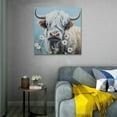 thumbnail image 3 of WFSposter Highland Cow Canvas Wall Art Cute Cattle with White Daisy Flower Picture Print Blue Poster Rustic Farmhouse Animal Painting Framed Artwork for Living Room Bathroom Bedroom Home Office Deocr, 3 of 6