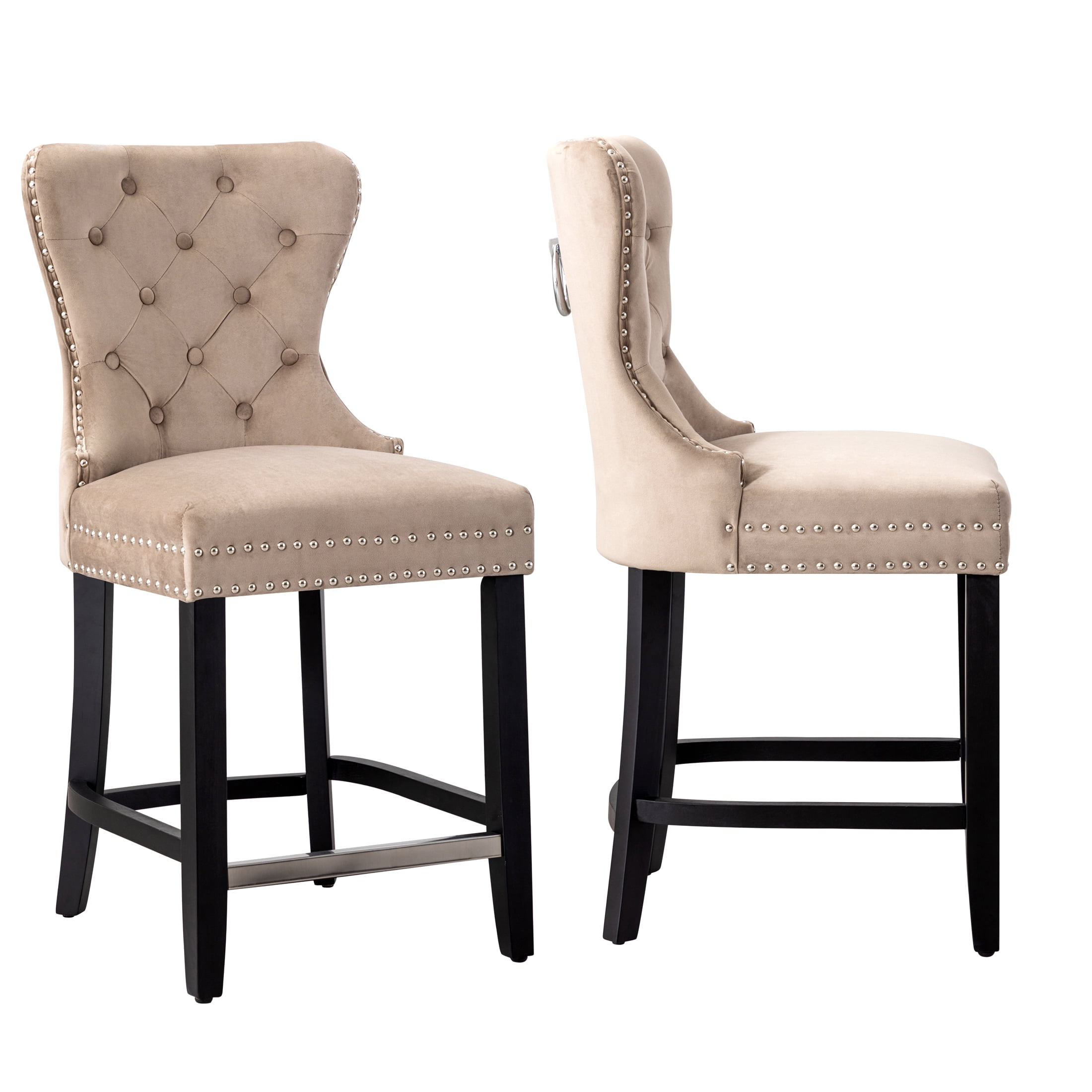 Westin Outdoor 24" Tufted Velvet Bar Stool (Set of 2), Black/Velvet Taupe