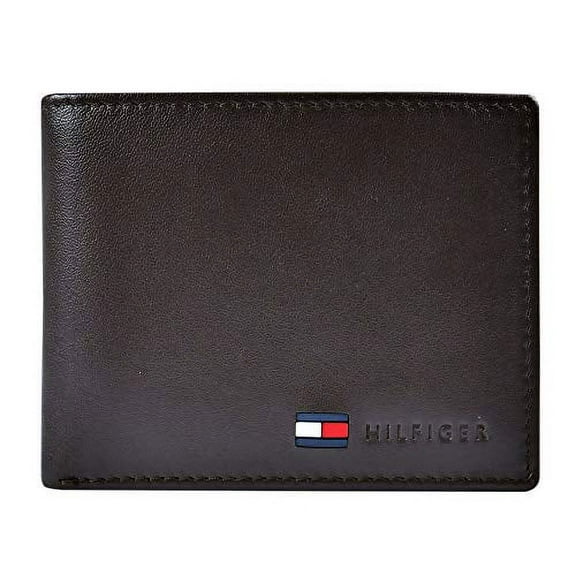 Tommy Hilfiger Men's Leather Wallet – Slim Bifold with 6 Credit Card Pockets and Removable ID Window, British Brown, One Size