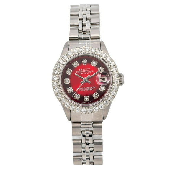 Pre-Owned Ladies Rolex Datejust 69174 26MM Red Diamond Dial With Stainless Steel Jubilee Bracelet