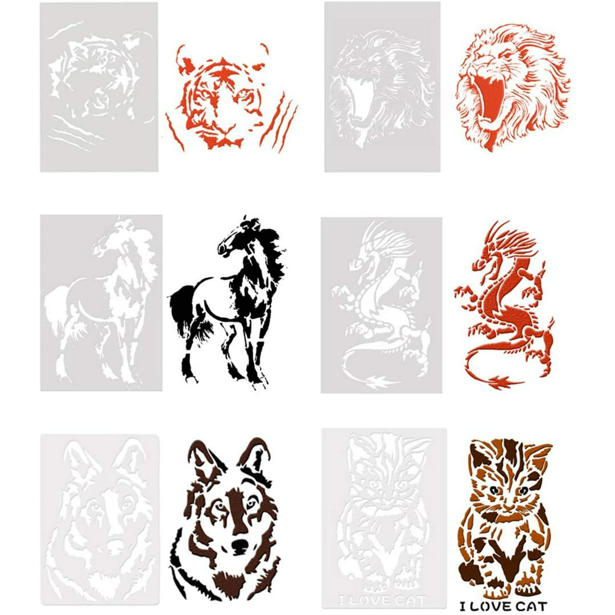 6Pcs Drawing Painting Stencils Wolf Lion Tiger Horse Dragon Cat Animals  Template Sets for Craft Projects, Home Art and Kids Creation(  Inches) | Walmart Canada