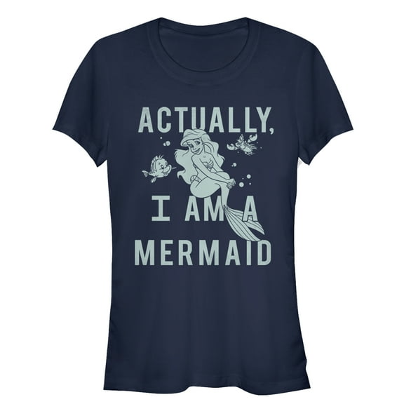Junior's The Little Mermaid Ariel Actually Mermaid Graphic Tee Navy Blue Small