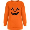 thumbnail image 3 of Chandails en Molleton Visage de Citrouille d'Halloween pour Femmes Manches Longues Surdimensionnées Col Rond Orange Pull Tops, 3 of 7