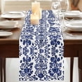 thumbnail image 3 of Blue Spring Floral 90 Inch Table Runner, Summer Botanical Farmhouse Farmhouse Dresser Scarf Cotton & Linen Tablerunner for Dining/Kitchen Island/Holiday Party Décor 13" x 90", 3 of 9