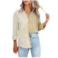 thumbnail image 1 of Cárdigan de manga larga con estampado de rayas en contraste para mujer, camisa de un solo pecho, camiseta de manga larga con solapa/camisa Pompotops  FGAJ21633, 1 of 8