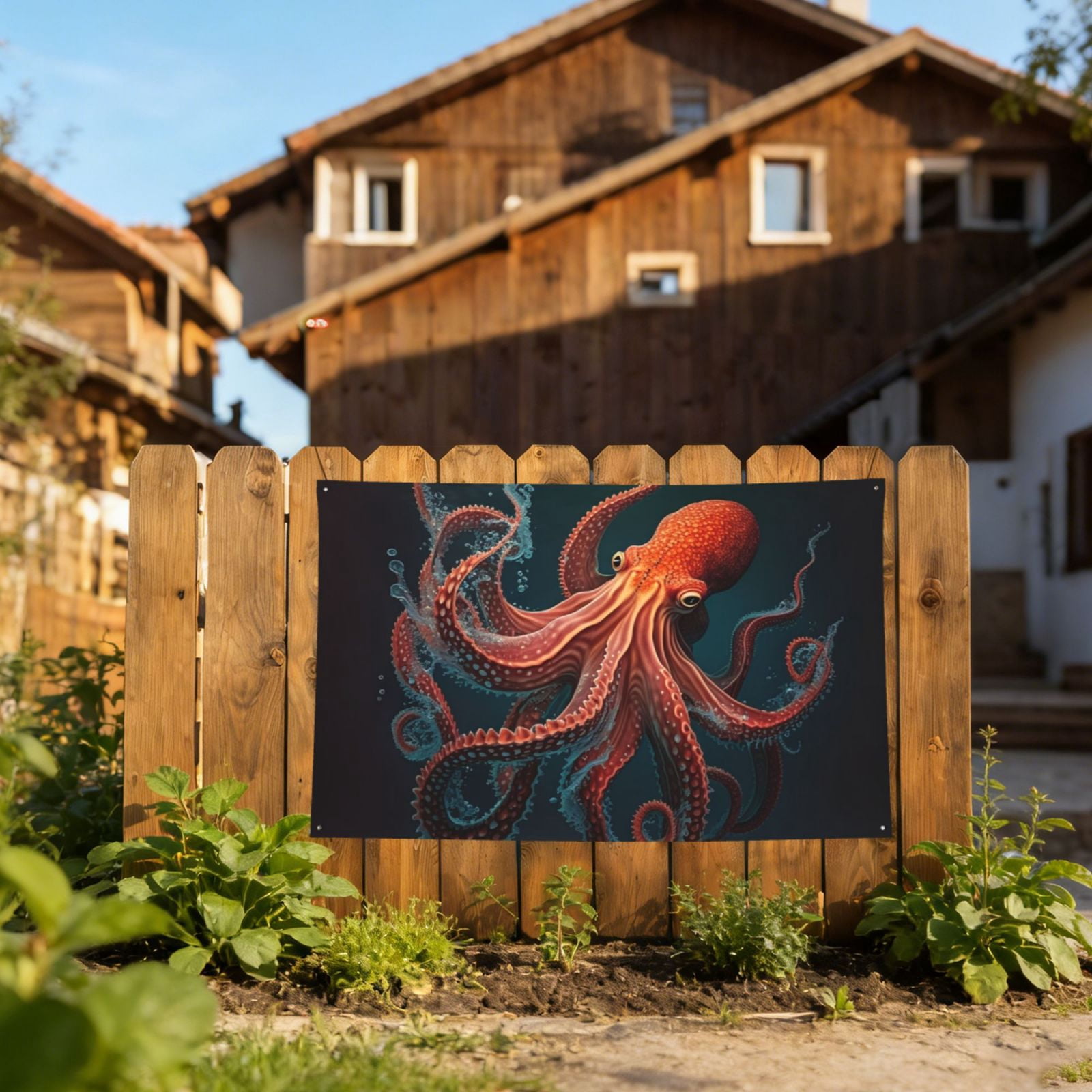 Red Octopus Tentacles Art Four Hole Decorated Banner Flag for Garden Yard Home Decoration Indoor Outdoor 4x6 Ft