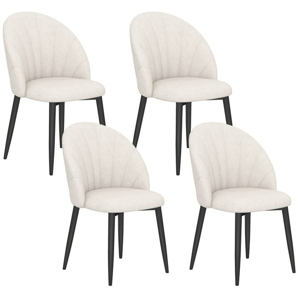 HOMCOM Ensemble de 4 Chaises de Salle à Manger Chaises de Cuisine avec Pattes en Métal Blanc Crème