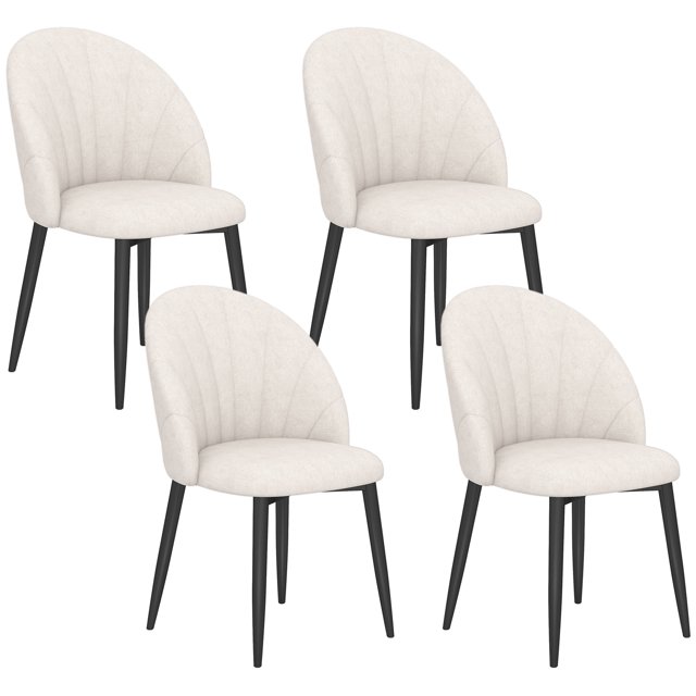 HOMCOM Ensemble de 4 Chaises de Salle à Manger Chaises de Cuisine avec Pattes en Métal Blanc Crème