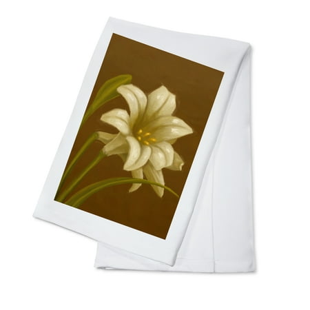 Lilies Oil Painting - Easter Lily - Oil Painting - Lantern Press Artwork (100% Cotton Kitchen Towel)