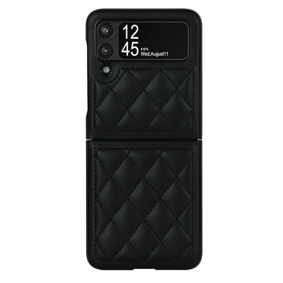 Techcircle Case for Samsung Galaxy Z Flip 3 6.7" 2021, Elegant PU Leather Backplane + Diamond Pattern Rugged PC Shell Anti-drop Full Protective Stylish CaseFor Samsung Galaxy Z Flip 3,Black