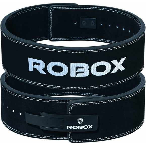 ROBOX Powerlifting Lever Belt - 4" Back Support 10mm Suede Leather, Deadlifts, Squats, Bodybuilding, Gym, Workout, Weight Lifting Belt for Men and Women