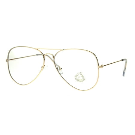 Classic Gold Retro Vintage Clear Flat Lens Pilots Metal Rim Eye Glasses