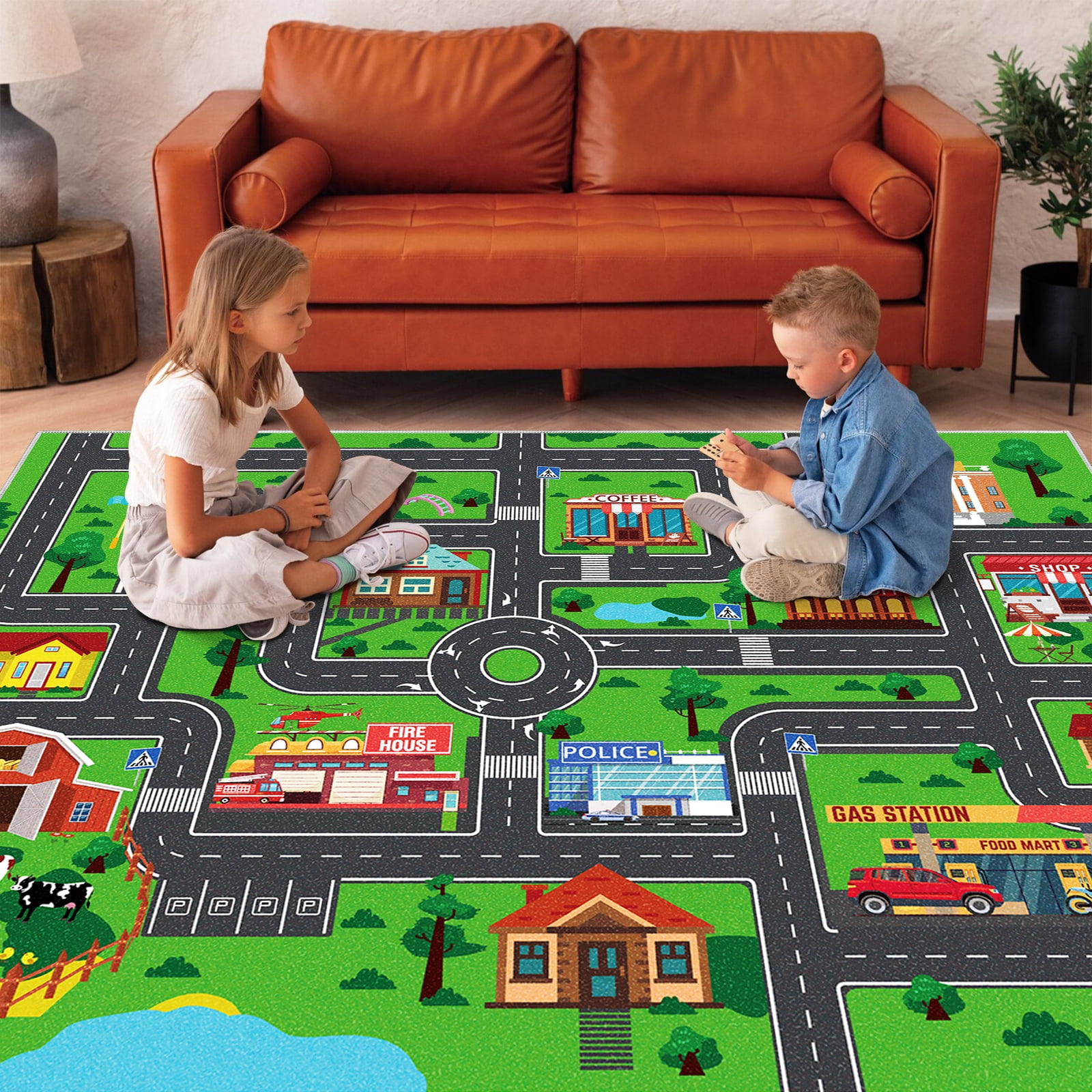 Kids Carpet Car Play Rug, (59X39.4INCH)City Life Traffic Road Kids Rug Playmat,Non Slip Children Educational Game Car Mat Area Rug for Playroom Baby Toddler Boys Bedroom Classroom